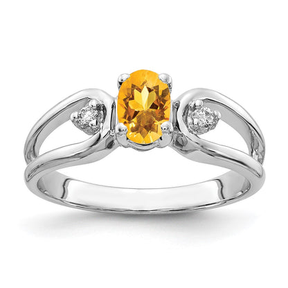 14K Weißgold 6x4mm Oval Citrin A Echt Diamant Ring
