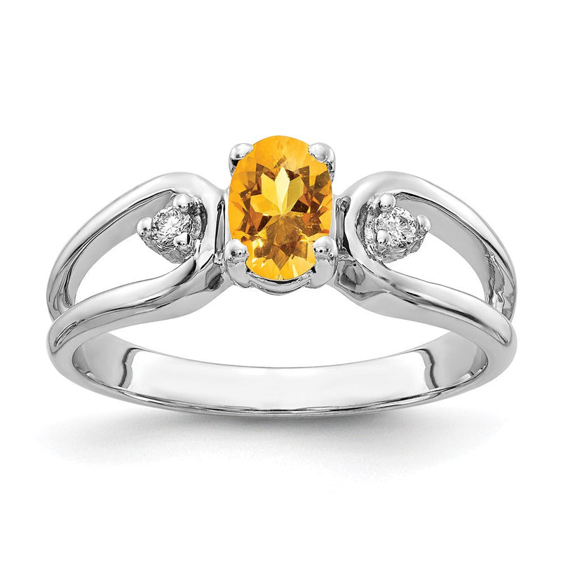 14K Weißgold 6x4mm Oval Citrin Karo A Echt Diamant Ring