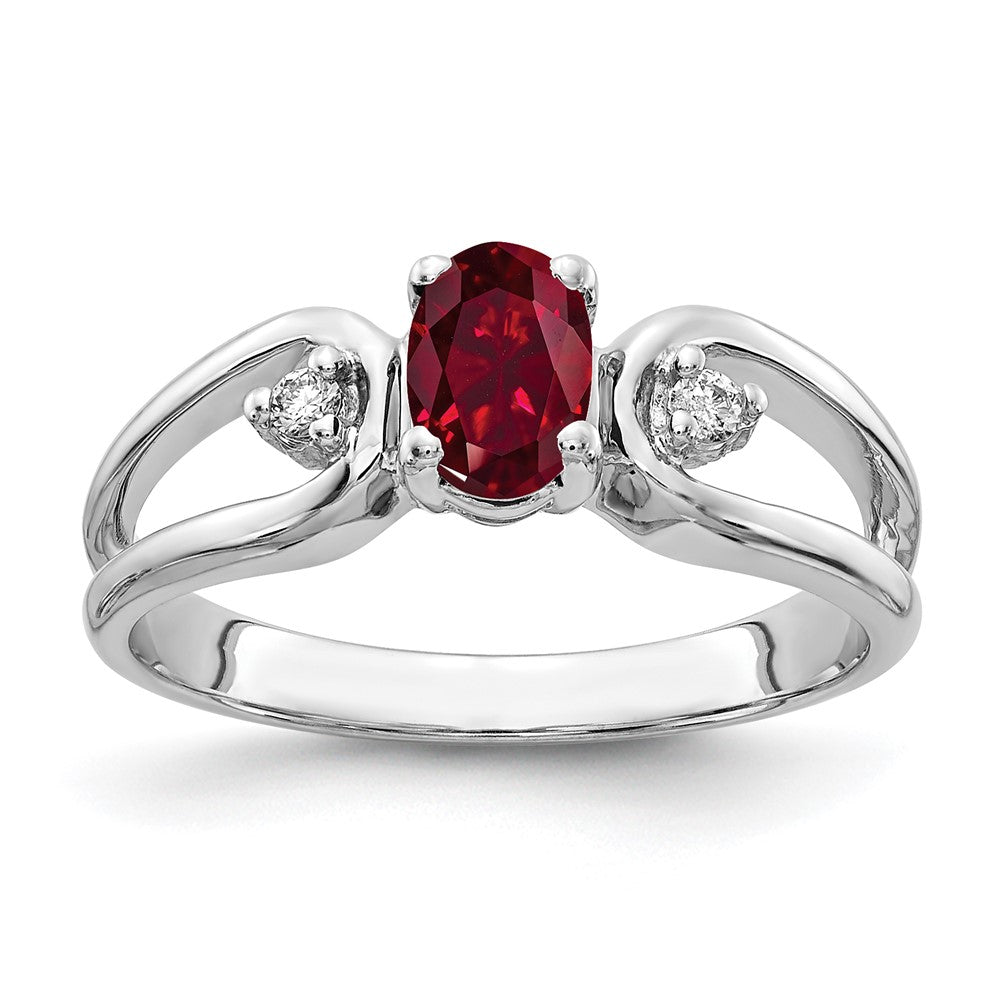 14K Weißgold 6x4mm Oval Erzeugt Rubin A Echt Diamant Ring