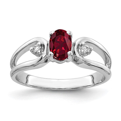 14K Weißgold 6x4mm Oval Erzeugt Rubin A Echt Diamant Ring
