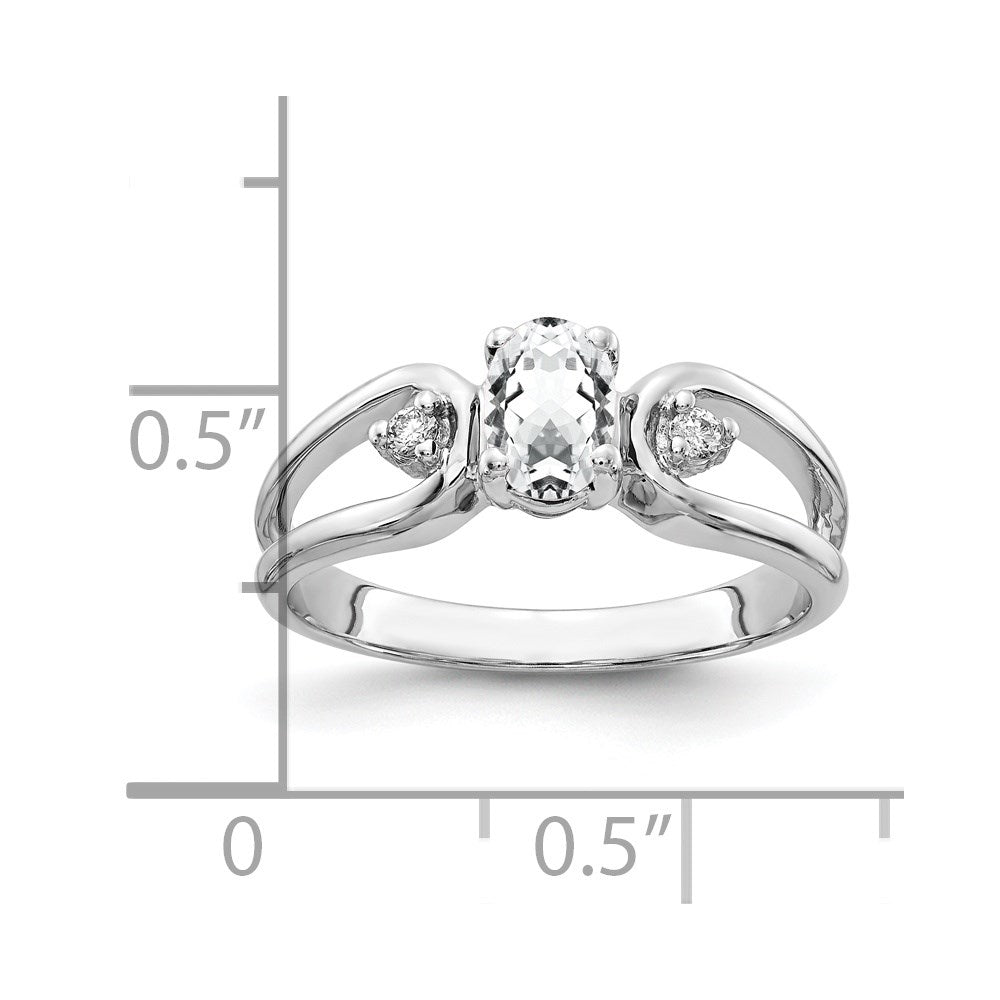 14K Weißgold Ring mit ovalem Zirkonia 6x4 mm, VS, und echtem Diamant
