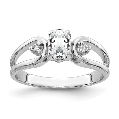 14K Weißgold Ring mit ovalem Zirkonia 6x4 mm, VS, und echtem Diamant