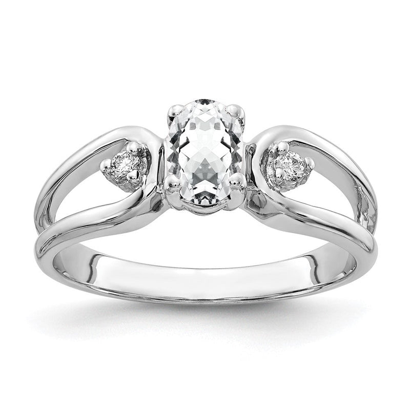 14K Weißgold Ring mit ovalem Zirkonia 6x4 mm, VS, und echtem Diamant