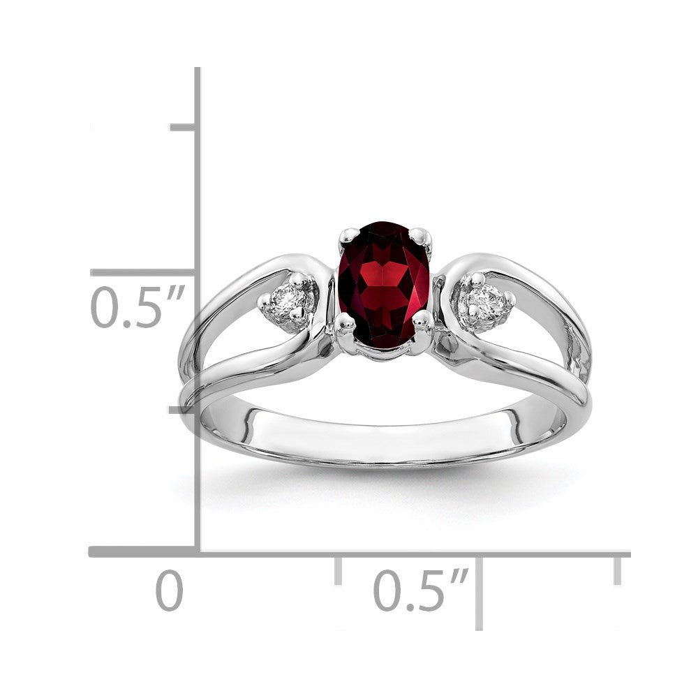 14K Weißgold 6x4mm Oval Granat A Echt Diamant Ring