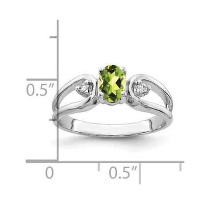 14K Weißgold 6x4mm Oval Peridot A Echt Diamant Ring