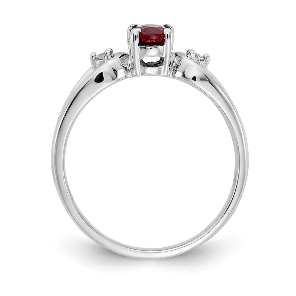 14K Weißgold Ring mit 6x4 mm ovalem Rubin AAA und echten Diamanten