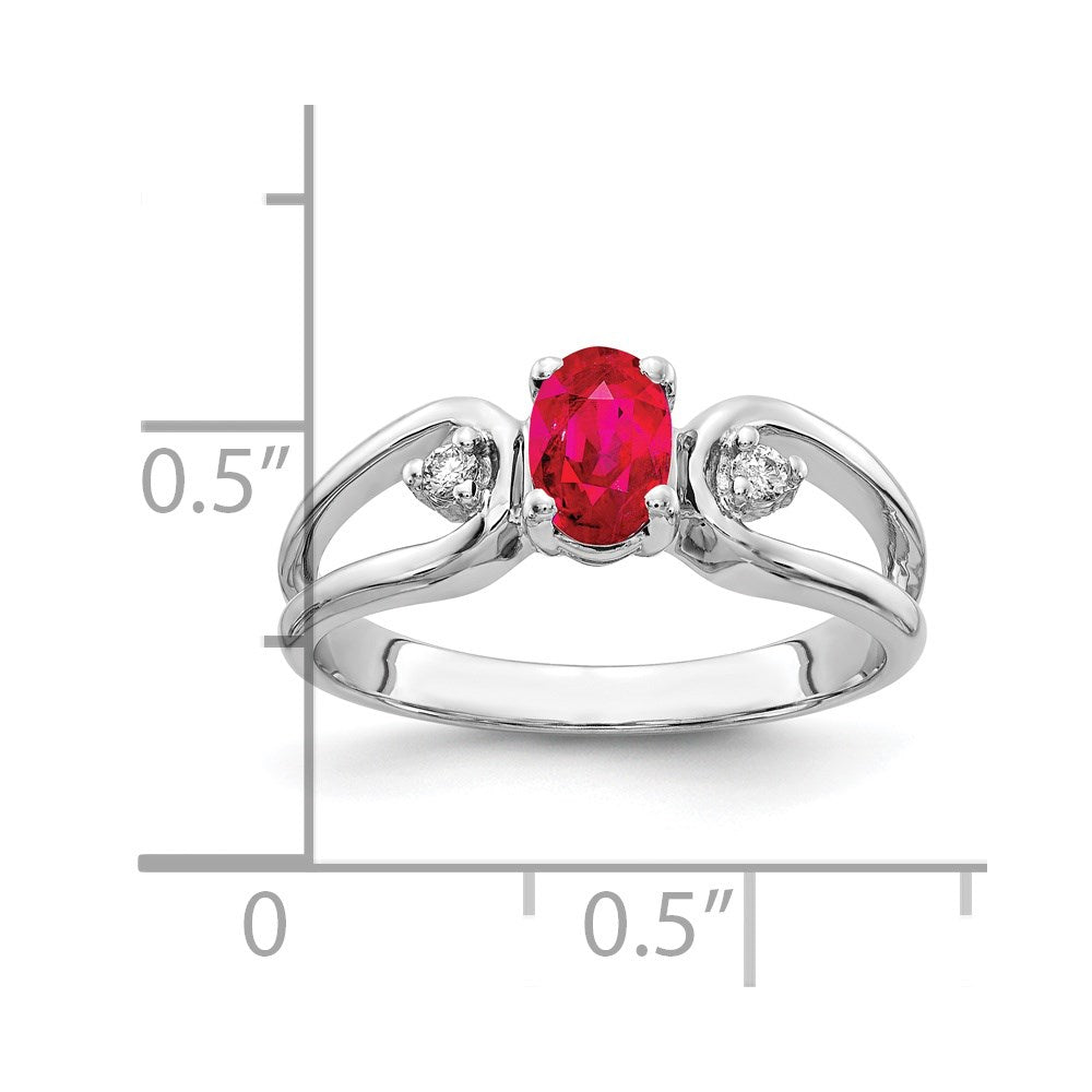 14K Weißgold Ring mit 6x4 mm ovalem Rubin AAA und echten Diamanten