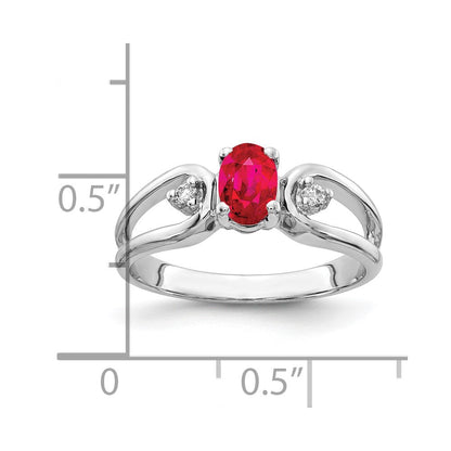 14K Weißgold Ring mit 6x4mm ovalem Rubin VS und echten Diamanten