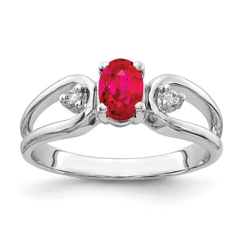 14K Weißgold Ring mit 6x4mm ovalem Rubin VS und echten Diamanten