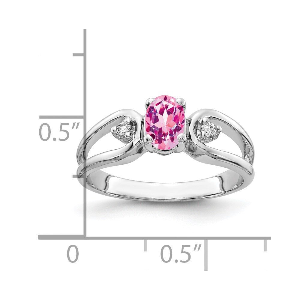 Ring aus 14K Weißgold mit 6x4 mm ovalem pinkem Saphir (AAA) und echten Diamanten
