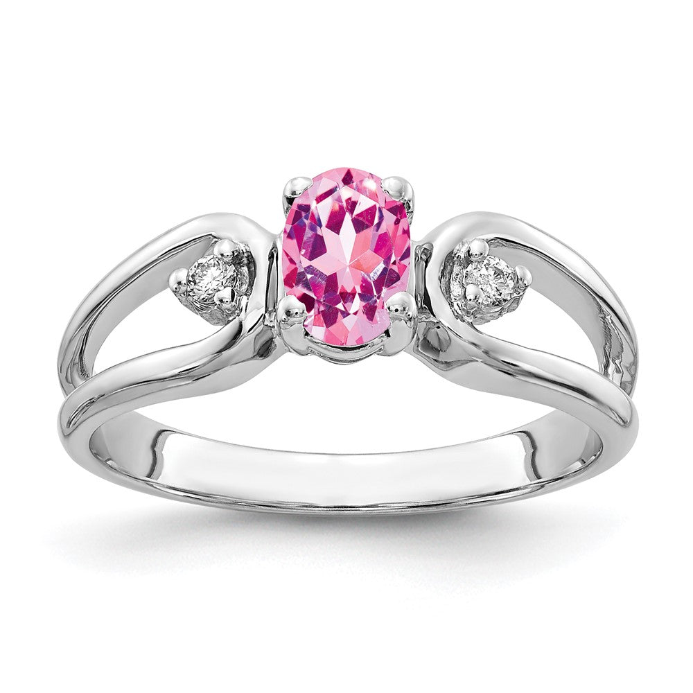 Ring aus 14K Weißgold mit 6x4 mm ovalem pinkem Saphir (AAA) und echten Diamanten