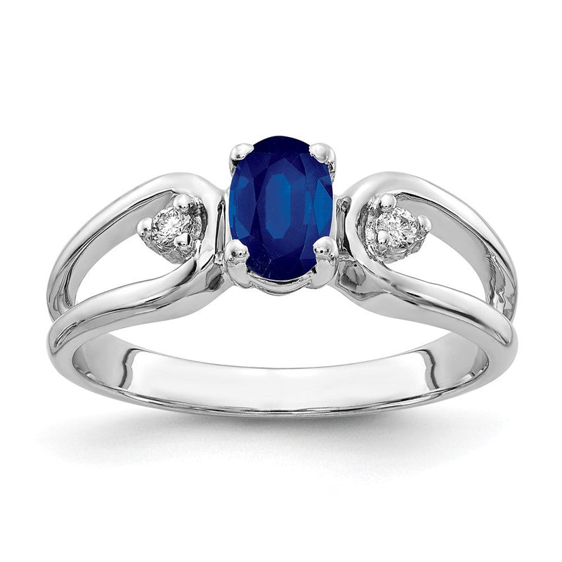14K Weißgold Ring mit 6x4-mm-Saphir im Oval-Schliff, VS, und echten Diamanten