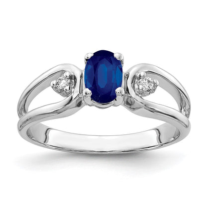 14K Weißgold 6x4mm Oval Saphir A Echt Diamant Ring
