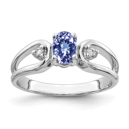 14K Weißgold 6x4mm Oval Tansanit Aa Diamant Ring