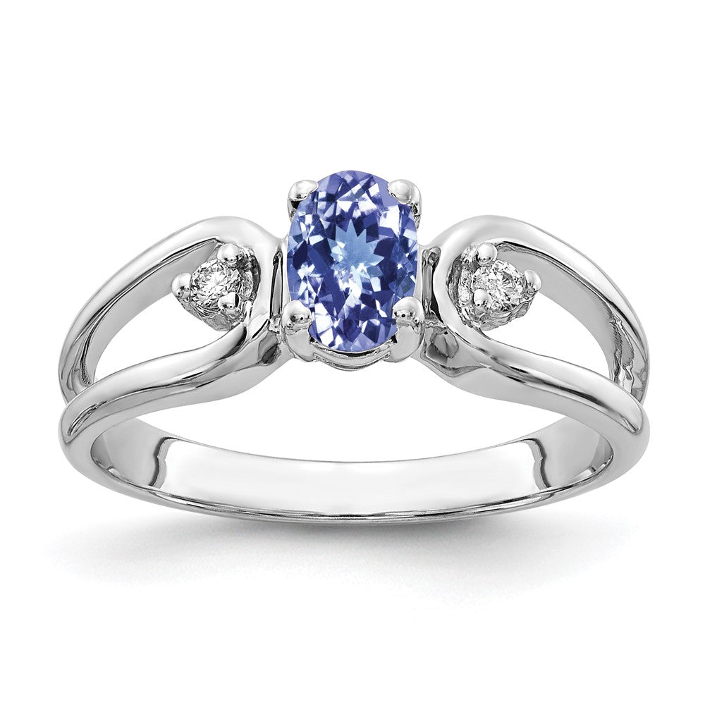 14K Weißgold 6x4mm Oval Tansanit A Diamant Ring