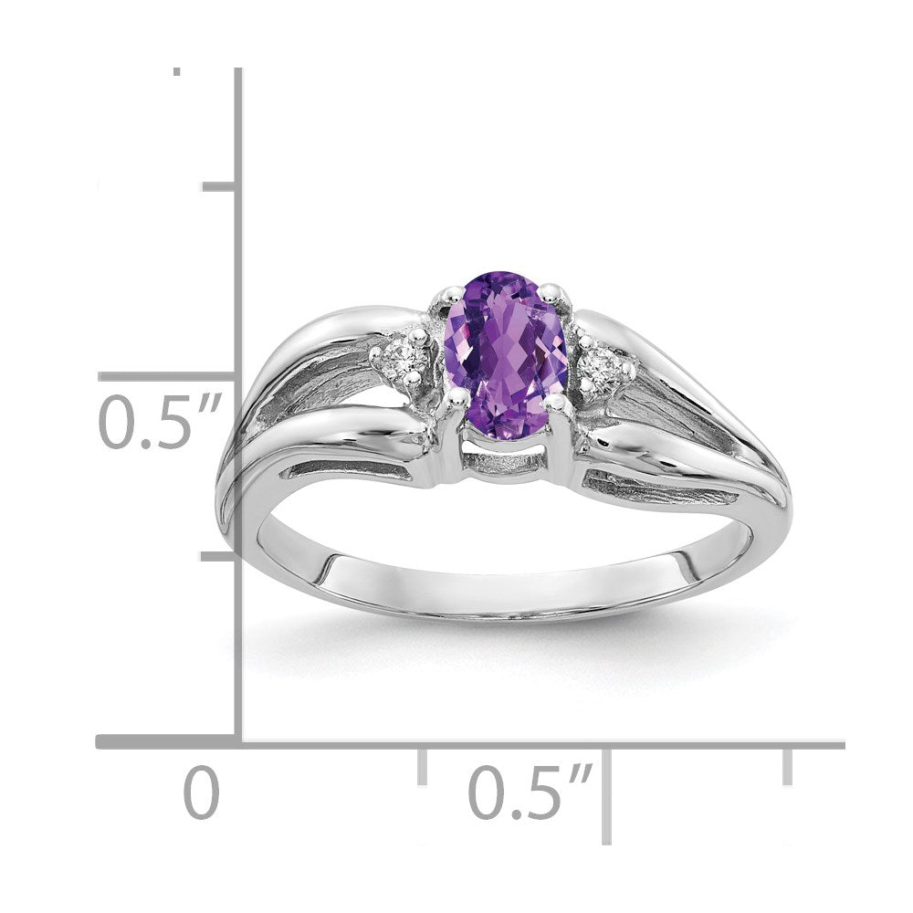 14K Weißgold 6x4mm Oval Amethyst A Echt Diamant Ring