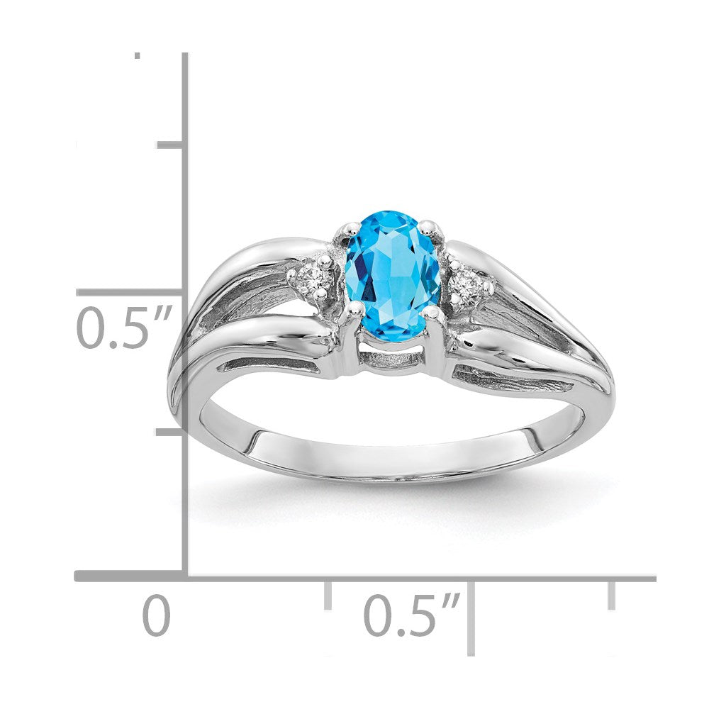 14K Weißgold 6x4mm Oval Blautopas A Echt Diamant Ring