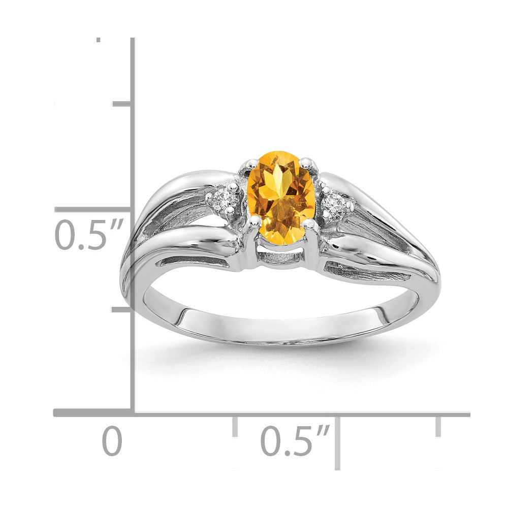 14K Weißgold 6x4mm Oval Citrin A Echt Diamant Ring