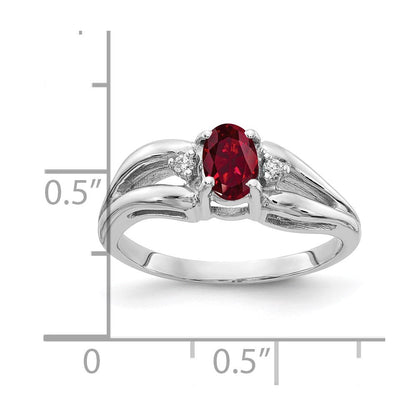 14K Weißgold 6x4mm Oval Erzeugt Rubin A Echt Diamant Ring