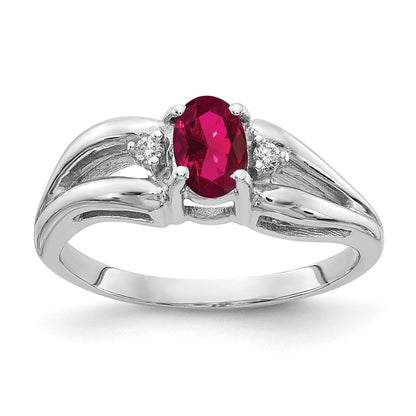 14K Weißgold 6x4mm Oval Erzeugt Rubin A Echt Diamant Ring