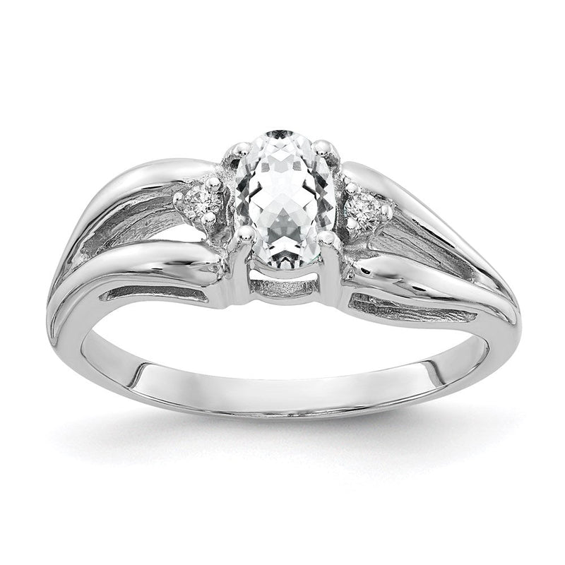 14K Weißgold Ring mit 6x4 mm ovalem Zirkonia und einem echten Diamanten
