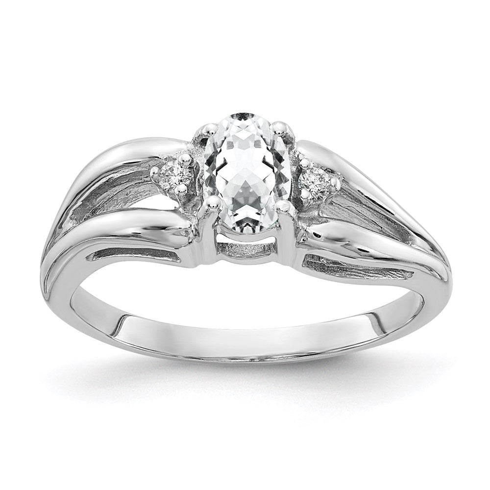 Ring aus 14K Weißgold mit ovalem 6x4 mm Zirkonia und echtem VS Diamant