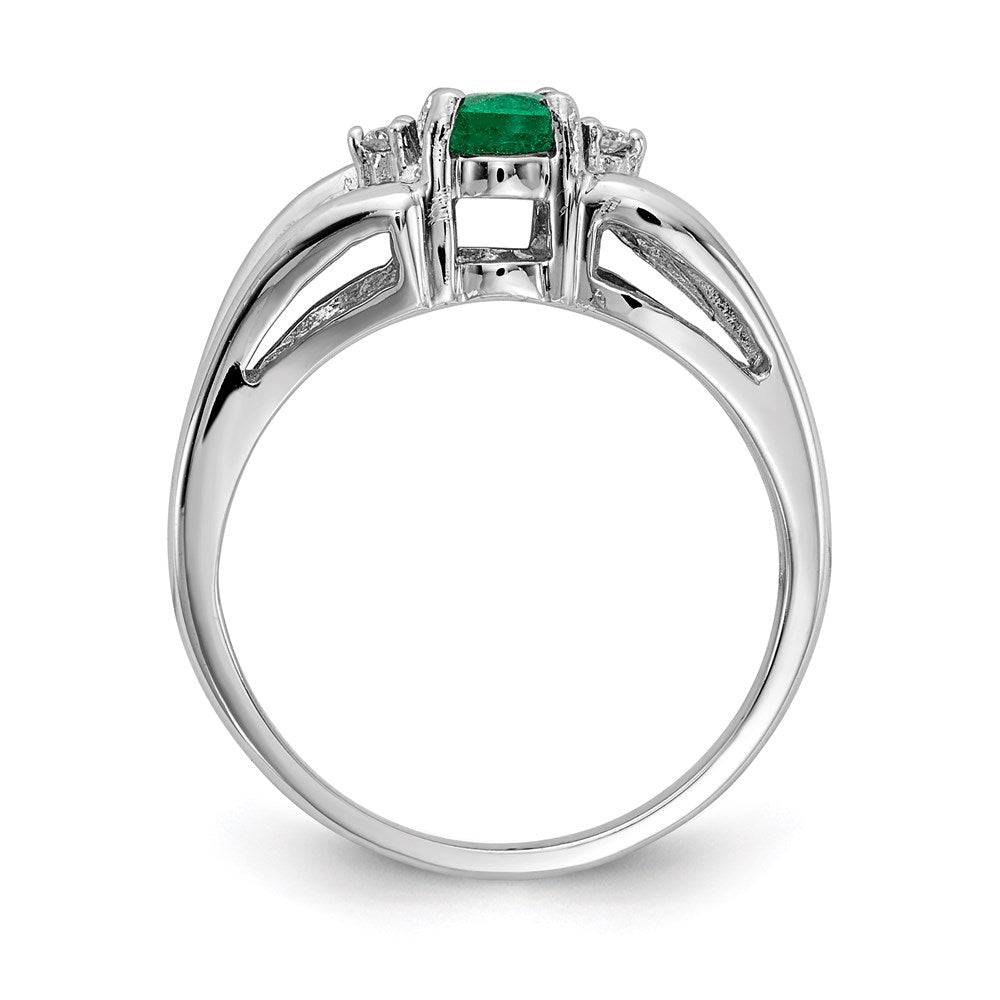 14K Weißgold 6x4mm Oval Smaragd A Echt Diamant Ring