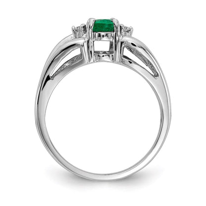 14K Weißgold 6x4mm Oval Smaragd A Echt Diamant Ring