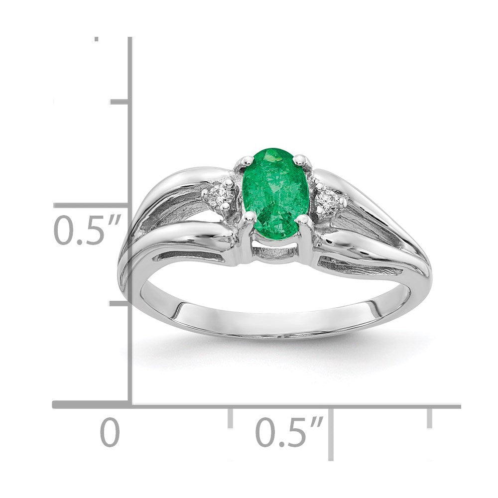 14K Weißgold 6x4mm Oval Smaragd A Echt Diamant Ring