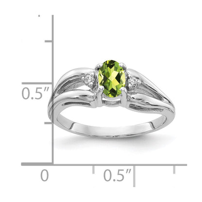 14K Weißgold 6x4mm Oval Peridot A Echt Diamant Ring