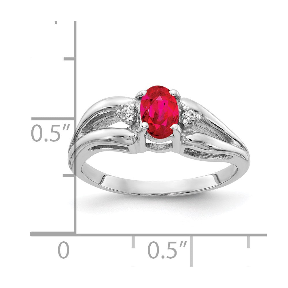 14K Weißgold 6x4mm Oval Rubin A Echt Diamant Ring