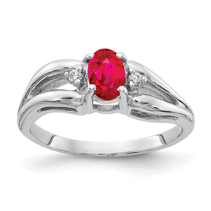 14K Weißgold 6x4mm Oval Rubin A Echt Diamant Ring