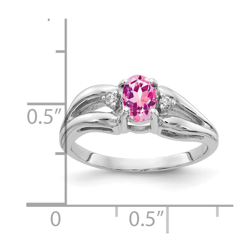 14K Weißgold 6x4mm Oval Rosa Saphir A Echt Diamant Ring