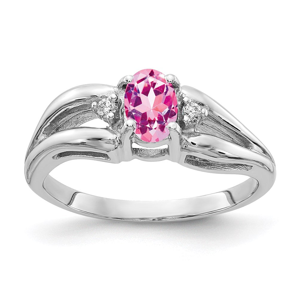 14K Weißgold 6x4mm Oval Rosa Saphir A Echt Diamant Ring