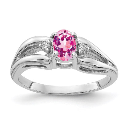 14K Weißgold 6x4mm Oval Rosa Saphir A Echt Diamant Ring