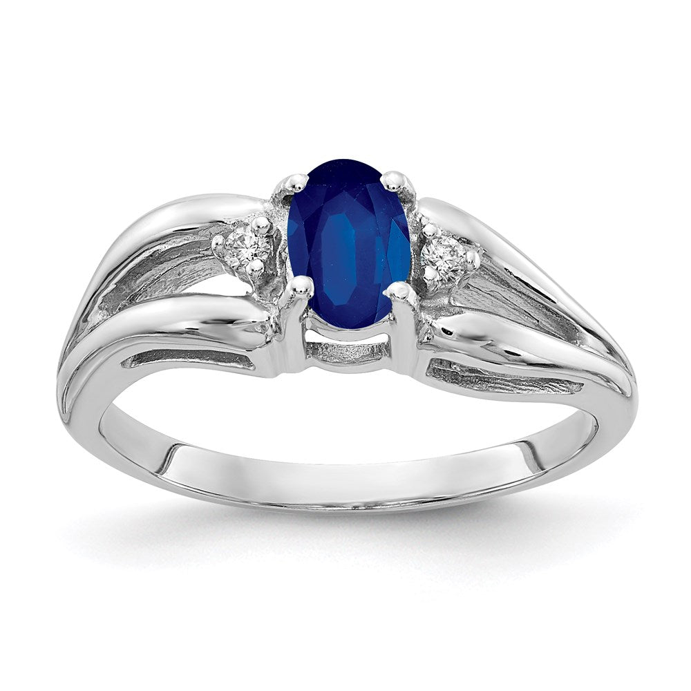14K Weißgold 6x4mm Oval Saphir A Echt Diamant Ring