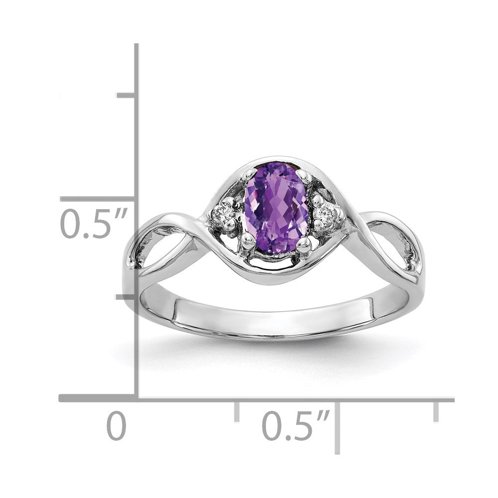 14K Weißgold 6x4mm Oval Amethyst A Echt Diamant Ring