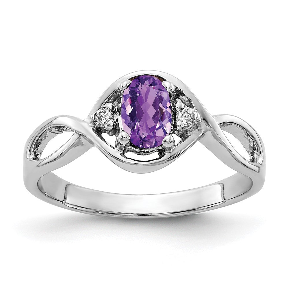 14K Weißgold 6x4mm Oval Amethyst A Echt Diamant Ring