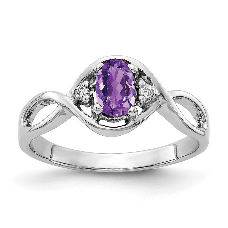 14K Weißgold 6x4mm Oval Amethyst Karo A Echt Diamant Ring