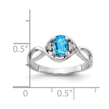 14K Weißgold 6x4mm Oval Blautopas Karo Vs Echt Diamant Ring