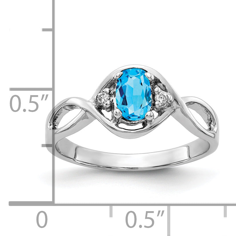 14K Weißgold 6x4mm Oval Blautopas Karo Aaa Echt Diamant Ring