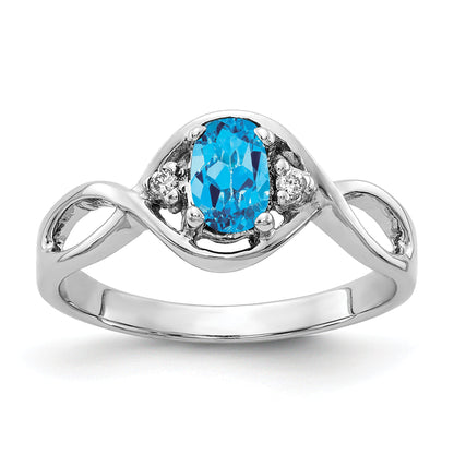 14K Weißgold 6x4mm Oval Blautopas Karo Aaa Echt Diamant Ring