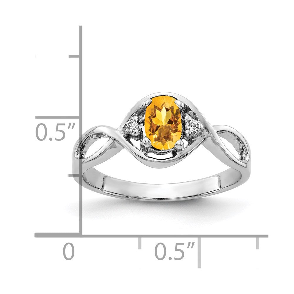 14K Weißgold 6x4mm Oval Citrin A Echt Diamant Ring