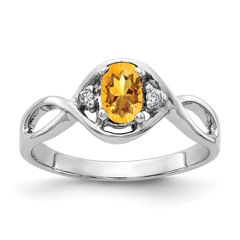 14K Weißgold 6x4mm Oval Citrin Karo A Echt Diamant Ring