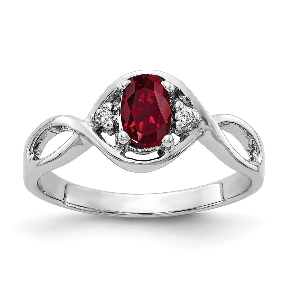 14K Weißgold 6x4mm Oval Erzeugt Rubin A Echt Diamant Ring
