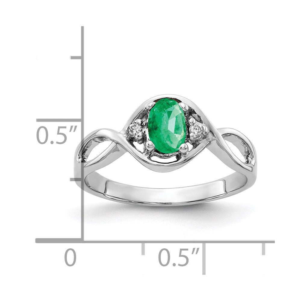 14K Weißgold 6x4mm Oval Smaragd A Echt Diamant Ring