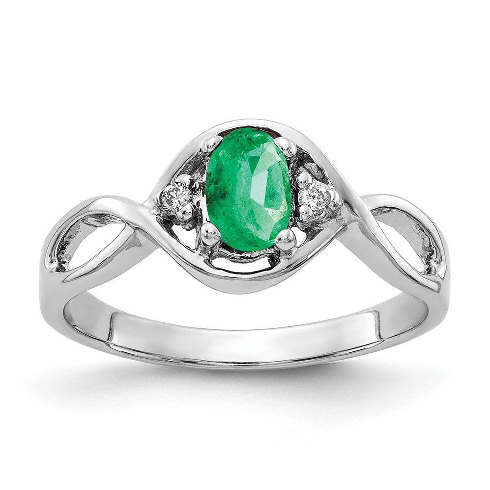 14K Weißgold 6x4mm Oval Smaragd Aa Diamant Ring