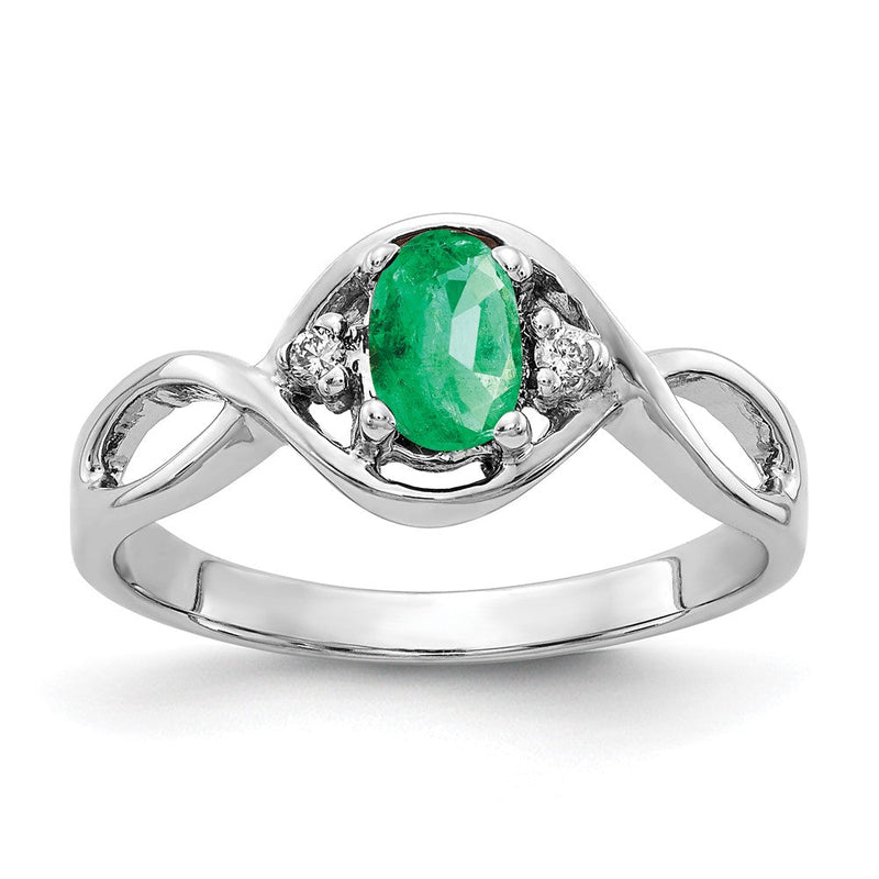 14K Weißgold 6x4mm Oval Smaragd Aa Diamant Ring