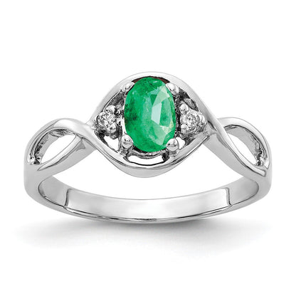 14K Weißgold 6x4mm Oval Smaragd A Echt Diamant Ring