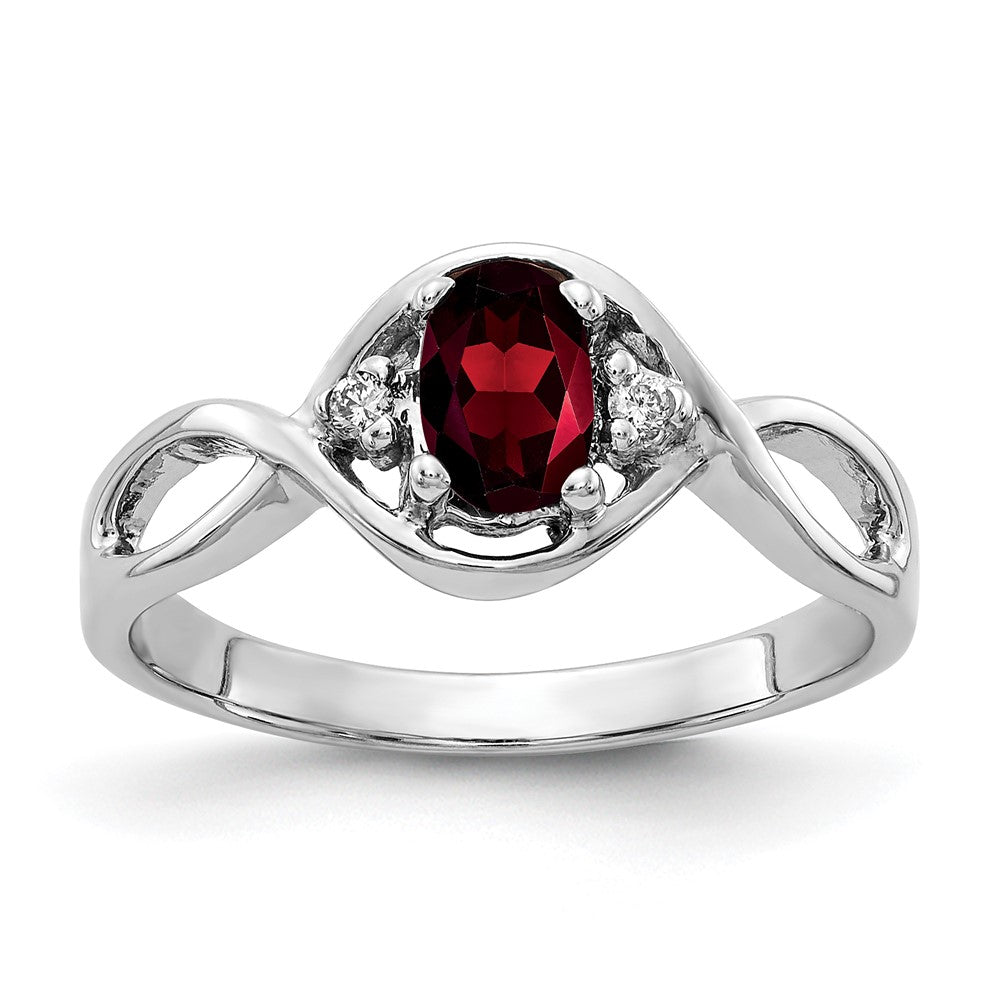 14K Weißgold 6x4mm Oval Granat Karo A Echt Diamant Ring